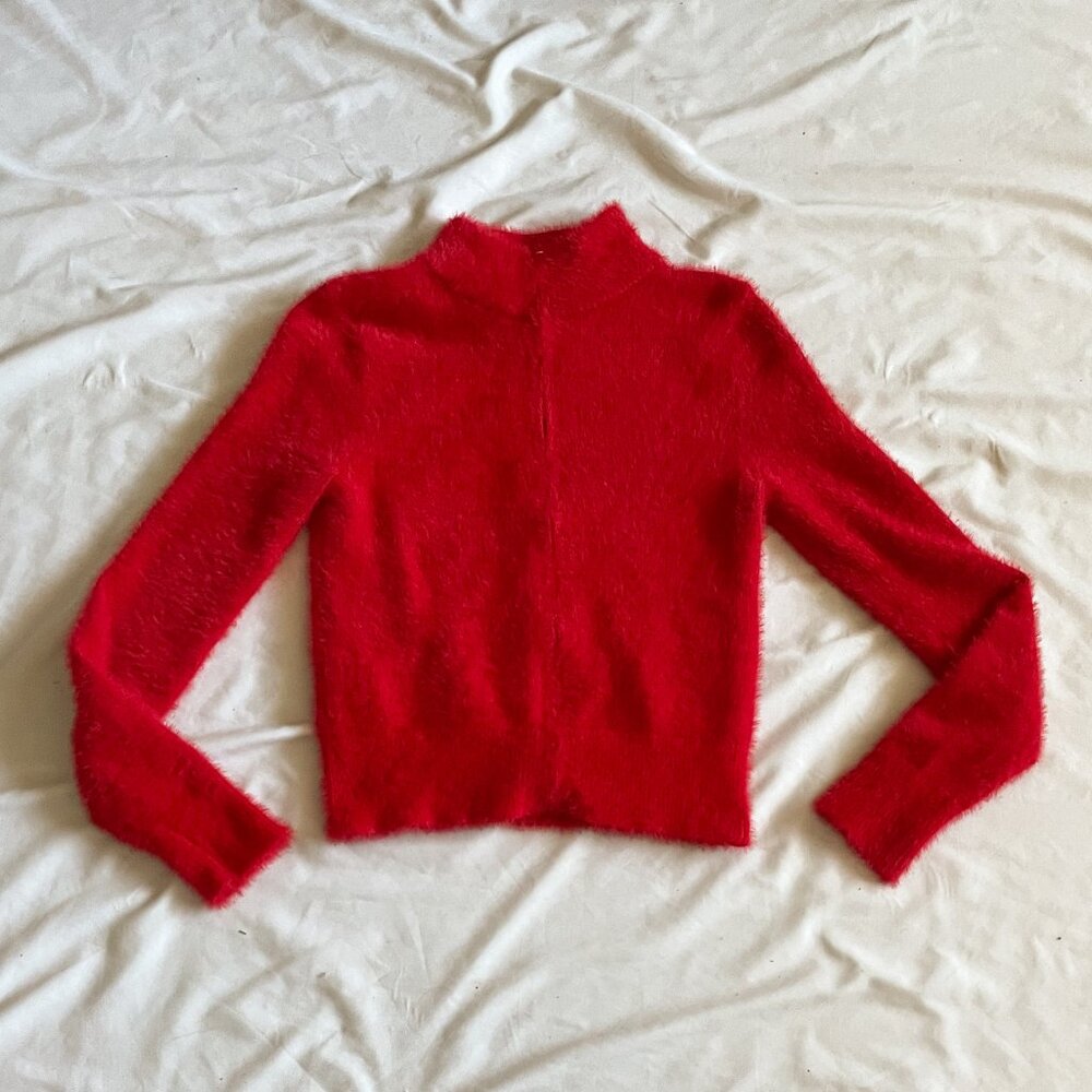 Y2k No Boundaries Red Fuzzy Sweater Jacket Size M… - image 1